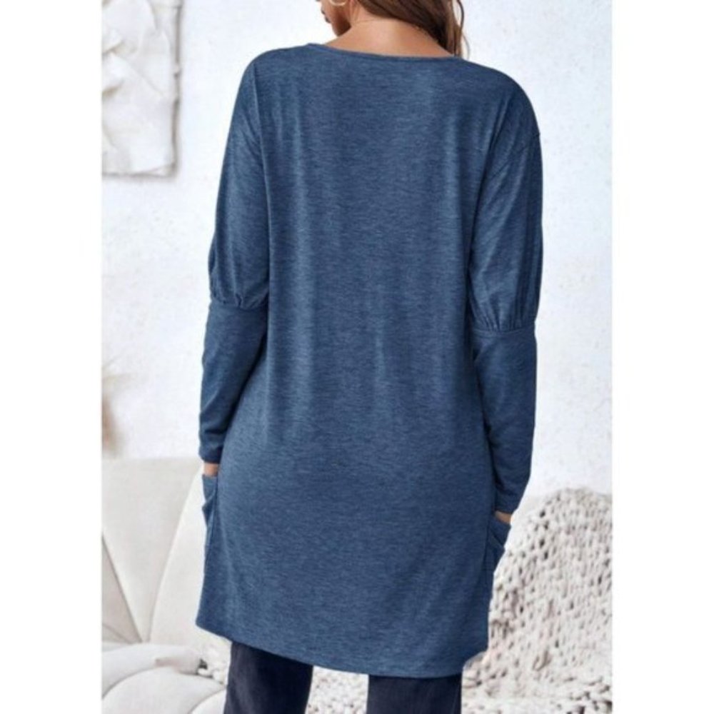 LAST ONE 🔥 Batwing Sleeve Wrap Hem T-Shirt Blue - Picture 2 of 5